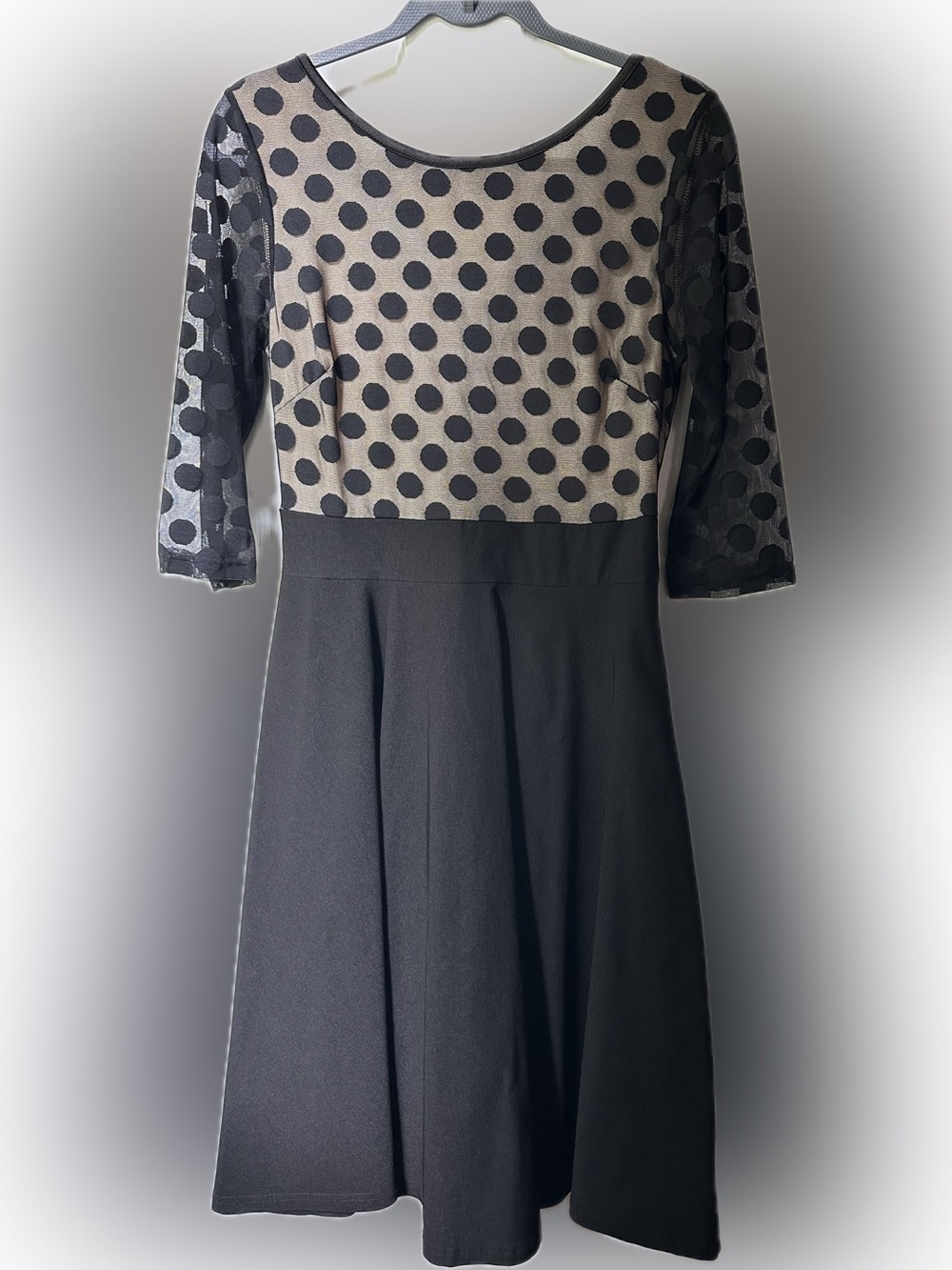 Black and Cream Polka Dot Midi Fit-and-Flare Dress
